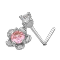L-förmiger Nasenstecker aus Edelstahl mit rosa Zirkonia-Blume und Silberfinish - Exquisite Blume (BD00447) / Silber