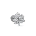 Clou de labret feuille d'érable en argent avec pavé de zircons et dos plat lisse - Design de Feuille d'Érable (CD00829 Finition Or Blanc)