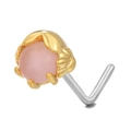 Piercing al naso a L in acciaio inossidabile con pietra rosa e castone a griffe d'oro - Pietra Rotonda Rosa (BD00323) / Oro