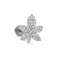 Piercing labret feuille d'érable en acier argenté avec micro-pavé de zircons cubes - Style Grande Feuille d'Érable avec Pavé de Strass (CD00874 Ton Or Blanc)