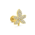 Clou de piercing feuille dorée avec zircons sertis et design à dos plat vissé - Style Grande Feuille d'Érable Pavée (CD00874 Ton Or)