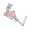 Piercing naso a L in acciaio inox con cristallo rosa e grappolo di stelle in zirconi - Pianeta Stellato (BD00507) / Argento