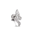 S-shaped silver stainless steel ear stud with pear-cut cubic zirconia and screw back ball - Drop Snake Style-White K (EGD0833 White K)