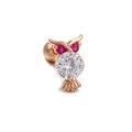 Roségouden uil oorknopje met sprankelende zirkonia buik en roze edelstenen oogjes - Rode Ogen Rozegoud (EGD0215)