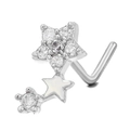 L-shaped stainless steel nose stud with star cluster design and clear zircons - Meteor Triple Star Shape Silver (BD00510)