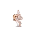 Rose gold snake cartilage earring with zircon stones and a ball back stud screw - Drop Snake Style-Rose Gold (EGD0833 Rose Gold)