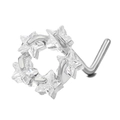 L-shaped stainless steel nose stud with silver star-shaped micro-paved zircons - Star Wreath Shape Silver (BD00576)