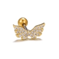 Golden angel wing cartilage earring with sparkling zircons and internal screw ball back - Angel Wings-Gold (EGD0918 Gold)