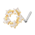 L-shaped gold and silver nose stud featuring a star-shaped clear zircon flower design - Star Wreath Shape Gold (BD00576)
