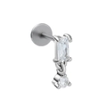 Silver labret stud with dangling rectangular and round cubic zirconia stones - Dangle Rectangle Style (CD00343) / Silver