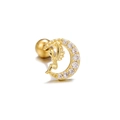 Golden angel moon cartilage stud earring with cubic zirconia and screw ball back design - Moon Angel-Gold (EGD0947 Gold)