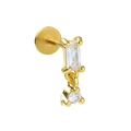 Golden flat back piercing stud with rectangular and round clear zircon pendants - Dangle Rectangle Style (CD00343) / Gold
