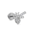 Silver bee labret stud with white cubic zirconia pavé inlay for cartilage piercings - Bee Shape Style (CD00630) / Silver