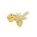 Golden bee labret stud earring with white crystal pavé in stainless steel - Bee Shape Style (CD00630) / Gold