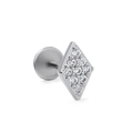 Rhombus stud earring in silver steel with nine small round clear zircons - Rhombus Geometric Pave Style (CD00791) / Silver
