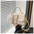 Detail of white lychee pattern crossbody bag with gold buckle and mini pouch charm - White