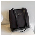 Detail of black tote bag with red heart embroidery and silver bow metal buckle - Cement Grey Heart (Without Pendant)