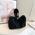 Black pleated crossbody bag with large capacity and adjustable strap for daily commute - Black