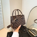 Mini borsa a mano retrò marrone scuro con motivo monogramma, doppi manici e tracolla - Marrone