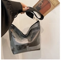 Contrast grey paneled hobo tote bag with wide strap and gold hardware accents - Gray