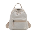 Minimalist beige nylon small backpack with front pocket and adjustable straps for women - White