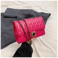 Rose red quilted crossbody bag with metallic floral clasp and chain strap for women - Rose Pink