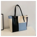 Bolso tote minimalista de patchwork en cuero PU con detalles en negro y azul para mujer - Azul