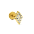 Gold plated labret stud featuring a rhombus geometric head with micro-pave clear zircons - Rhombus Geometric Pave Style (CD00791) / Gold
