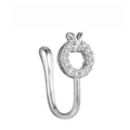 Silver non-piercing U-shaped nose ring with zircon-encrusted round flower design - Micro-inlaid Round Style (EGJ0156 Silver)