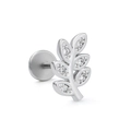 Silver flat back labret stud with crystal leaf design in stainless steel - Leaf Cluster Style (CD01000) / Silver