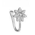 U-shaped non-piercing nose ring with zircon sunflower and smiley face design - Smiley Sunflower Style (EGJ0158 Silver)
