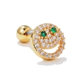 Pendiente de cara sonriente dorada con circón blanco y ojos de gema verde - Estilo Cara Sonriente Ojo Verde (EGD0146) / Dorado