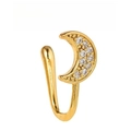 Golden crescent moon clip-on nose ring with shimmering zircons for non-pierced wear - Zirconia Moon Style - Gold
