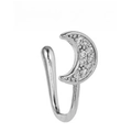 Silver crescent moon non-pierced nose ring clip inlaid with sparkling zircons - Zirconia Moon Style - Silver