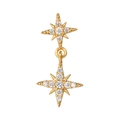 Boucles d'oreilles étoile polaire dorées vintage avec zircons blancs sertis - Style Étoile à Double Couche (EGD0536) / Doré