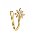 U-shaped non-piercing gold plated nose clip featuring a diamond-studded North Star design - Eight-pointed Star Style (EGJ0222) / Gold