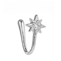 Silver non-pierced U-shaped nose clip with octagonal star and clear zircon stone - Eight-pointed Star Style (EGJ0222) / Silver