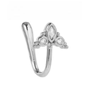 Silver octagram nose clip with three sparkling zircons and a polished U-shaped metal band - Crown Style (EGJ0244) / Silver