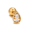 Pendiente de gota dorado con marco de microperlas y dos piedras de circón - Gota de agua (EGD0797) / Dorado