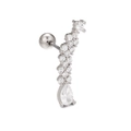 Pendiente de cartílago de titanio plateado con circonita en forma de pera y ala - Zirconia Curvada Piedra de Gota (EGD0818) / Plateado