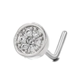 Silver L-shaped nose stud with a circular head pavé-set with sparkling white zircons - Round Cluster (BD00133) / Silver