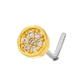 L-shaped gold nose stud with a flower pattern of seven sparkling zircons - Round Cluster (BD00133) / Gold