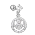 Barbell piercing earring in silver finish featuring a pavé set zircon smiley face charm - Silver Smiley Style (EGD1130白K)