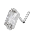 L-shaped silver nose stud featuring a sparkling rectangular cubic zirconia gemstone - Rectangular Zirconia (BD00155) / Silver
