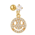 Gold smiley face stud earring with micro-paved white zircons and a secure screw back - Gold Smiley Style (EGD1130金色)