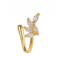 Gold leaf-shaped clip-on nose ring with five marquise-cut rhinestones in a U-shape - Marquise Leaf Style (EGJ0214) Gold