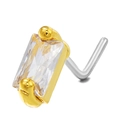 L-shaped gold nose stud featuring a large rectangular cubic zirconia in a 4-prong setting - Rectangular Zirconia (BD00155) / Gold