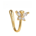 Golden butterfly nose cuff with sparkling white zircons and U-shaped open design - Prong Set Butterfly Style (EGJ0216) Gold