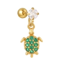 Clou d'oreille tortue dorée avec strass verts et pierre en zircone ronde transparente - Style Tortue de Mer Dorée (EGD1131 Or)