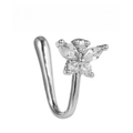 Silver butterfly faux nose ring clip with marquise and round cubic zirconia stones - Prong Set Butterfly Style (EGJ0216) Silver